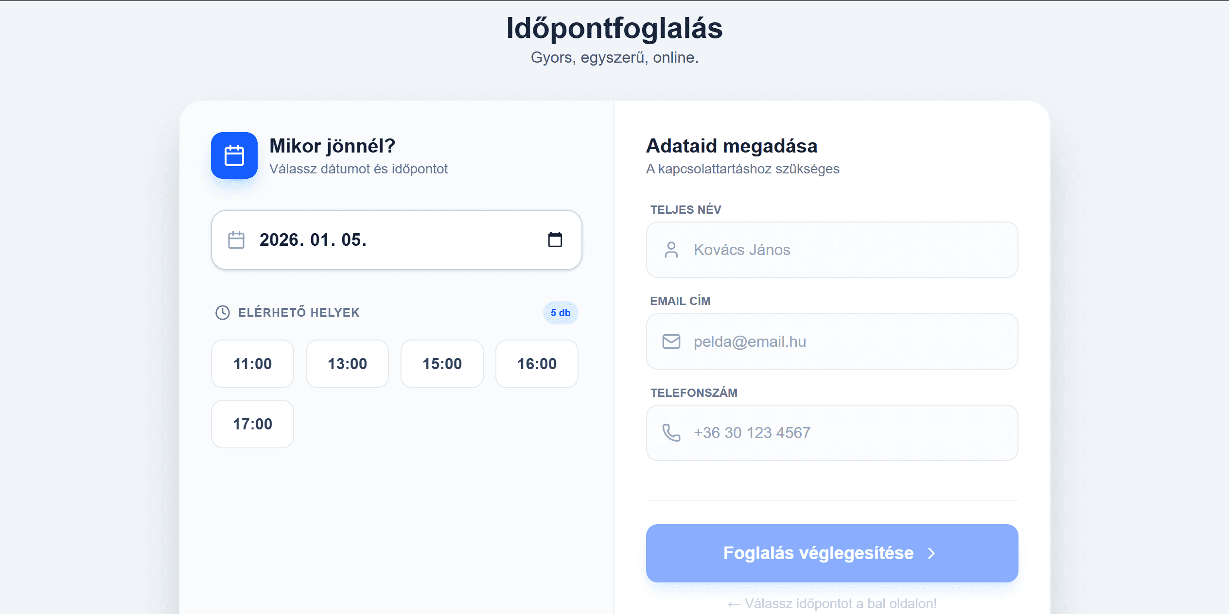 Időpontfoglaló rendszer